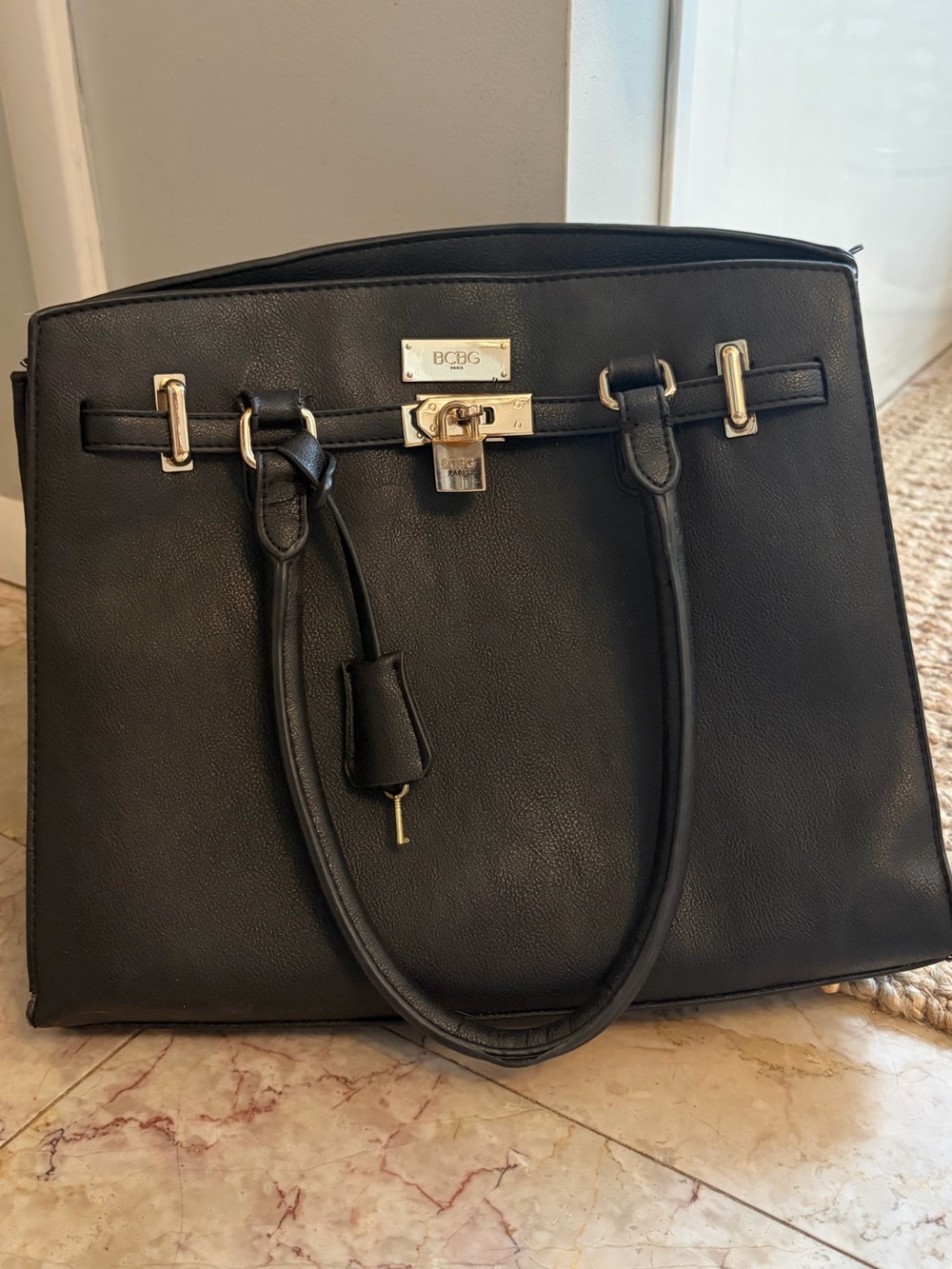 BCBG Birkin dupe Black Structured Women's Tote Bag with Gold Hardware - Picture 7 of 7